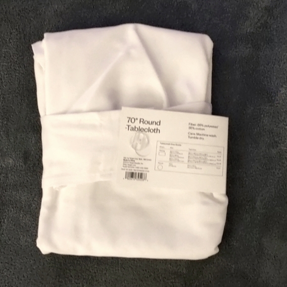 White Round Tablecloth 70". Seats 4-6.  NEW with tags. - Picture 2 of 3